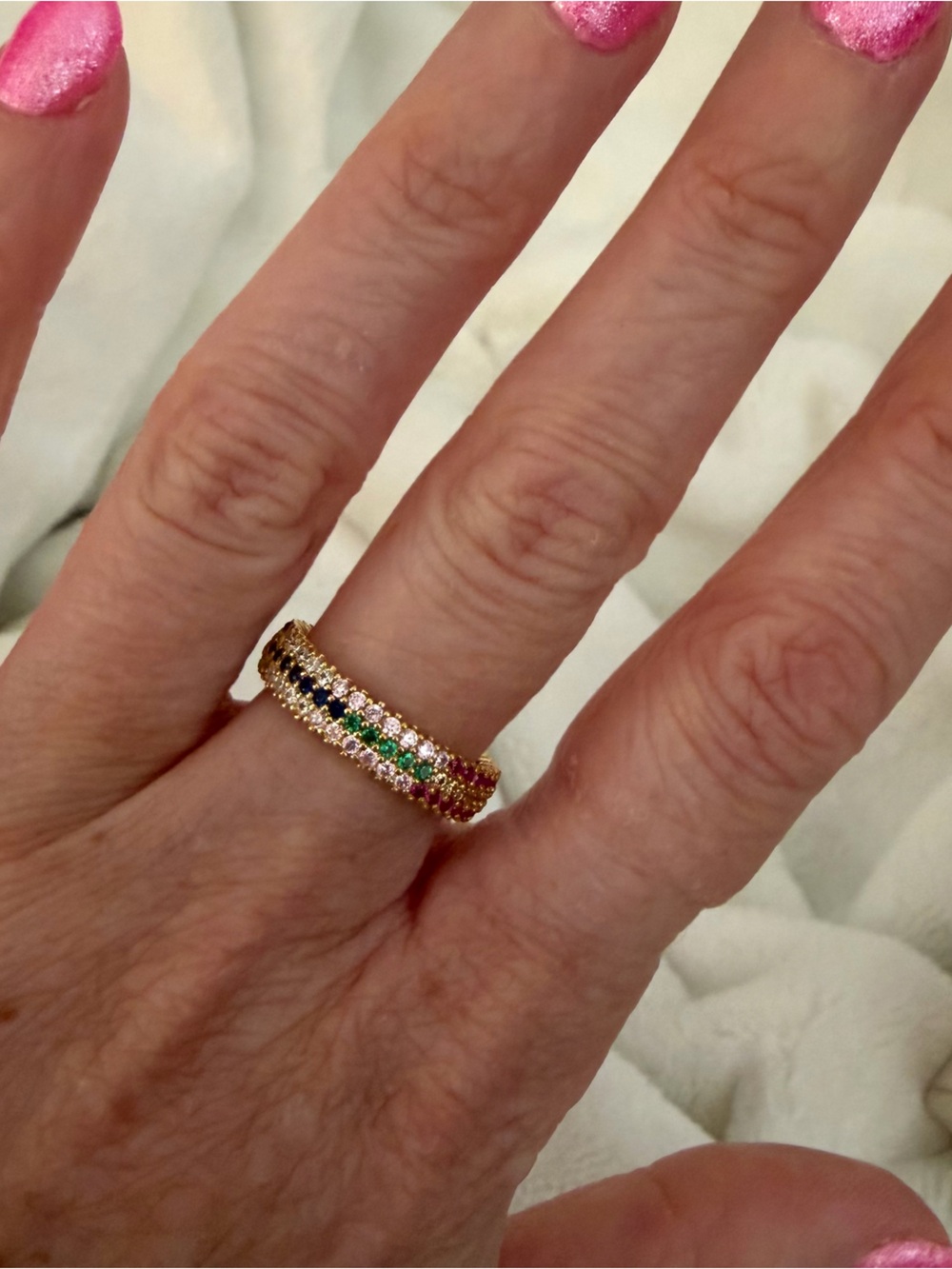Freida Rothman Gold Multicolor Gemstone Eternity Band sterling silver ring